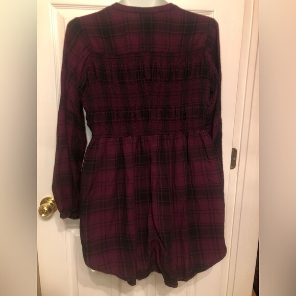 Torrid Sz 1 Rayon Twill Smocked Button-Front Tunic Top Plaid Purple - Picture 3 of 11